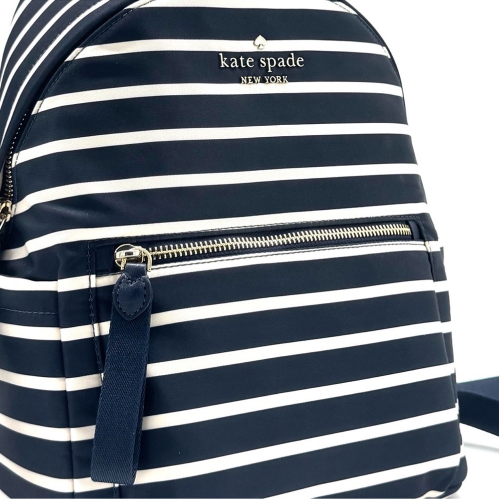 Kate Spade Chelsea Nylon Medium Backpack Navy Blue Striped - Picture 4 of 11